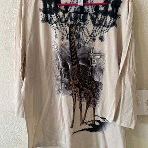 Chico's Cream Long-Sleeve Giraffe Graphic Tee